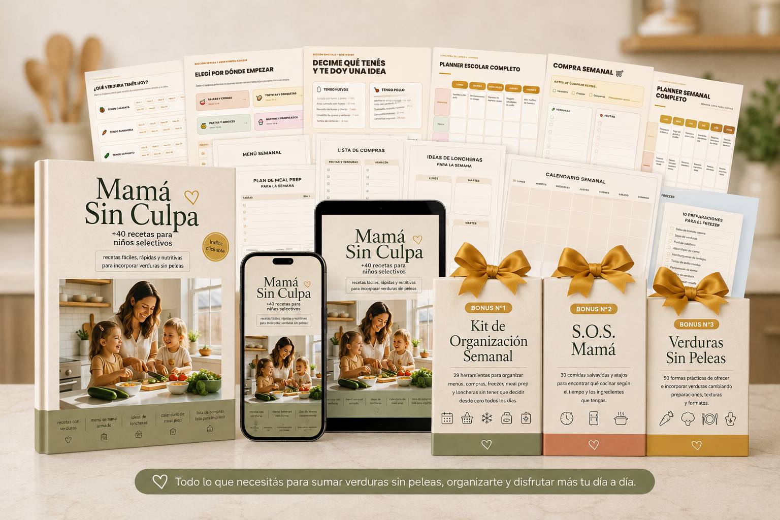 Mamá Sin Culpa: recetario en formato libro y celular junto a los 3 bonus incluidos